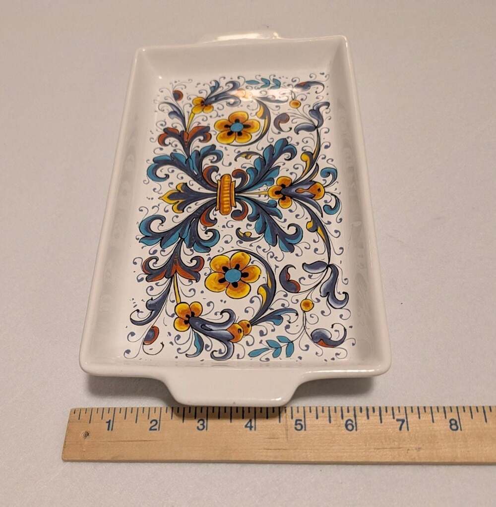 Nova Deruta Ricco Pattern Rectangular Handled Serving Tray Made in Italy 11x7 - Picture 7 of 7